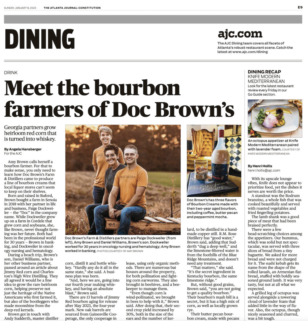 Image of Atlanta Journal-Constitution Dining page featuring Doc Brown Farm & Distillers