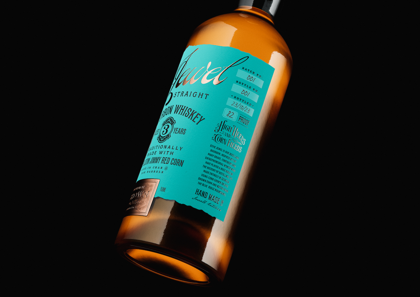 Effie Jewel Straight Bourbon Whiskey from Doc Brown Farm and distillers, label close-up
